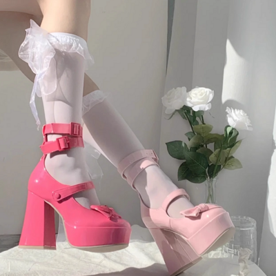 Sweetheart classic luxury japanese girl fashion women platform bow high heels shoes - Thumbnail 5