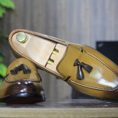 New hand painted two tone pure leather shoes, men's slip on mocaasin loafer shoes , party wear shoes