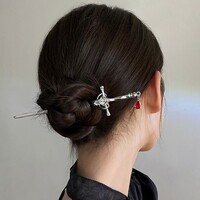 Fantasy Gothic Ancient Sword Girl Silver Red Metal Hairpin Clip Hair Accessories - Thumbnail 1