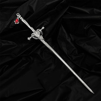 Fantasy Gothic Ancient Sword Girl Silver Red Metal Hairpin Clip Hair Accessories - Thumbnail 7