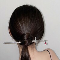 Fantasy Gothic Ancient Sword Girl Silver Red Metal Hairpin Clip Hair Accessories - Thumbnail 3