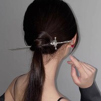 Fantasy Gothic Ancient Sword Girl Silver Red Metal Hairpin Clip Hair Accessories - Thumbnail 5
