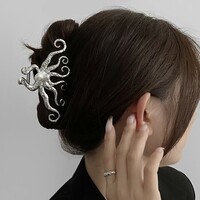 Fantasy Gothic Octopus Pirate Silver Black Big Hair Clip Hair Accessories - Thumbnail 1