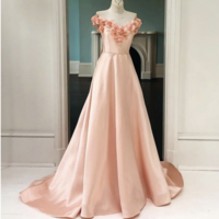 Off Shoulder Pink Prom Dresses with 3D Flowers - Thumbnail 2