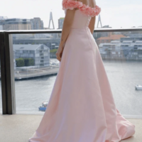Off Shoulder Pink Prom Dresses with 3D Flowers - Thumbnail 1