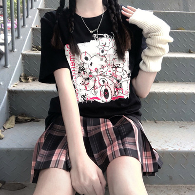 Dismember Teddy Bear Black Streetwear E-girl Grunge Japanese Y2K Print Cotton Short Sleeved Oversize T-shirt Tees Top