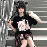 Dismember Teddy Bear Black Streetwear E-girl Grunge Japanese Y2K Print Cotton Short Sleeved Oversize T-shirt Tees Top - Thumbnail 9