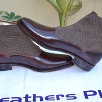 Handmade Men Brown & Tweed Leather Button Custom Balmoral Dress Boot - Thumbnail 2