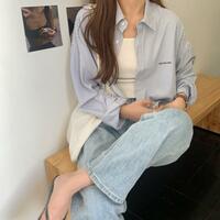 Blue Stripe Cropped Long Sleeve Shirt  - Thumbnail 7