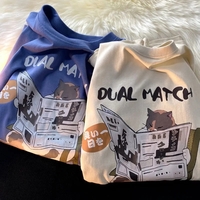 Retro Cat Newspaper Print Short Sleeve T-shirt  - Thumbnail 1