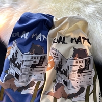 Retro Cat Newspaper Print Short Sleeve T-shirt  - Thumbnail 4