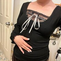 Black Lace Patchwork Long Sleeve Shirt  - Thumbnail 2