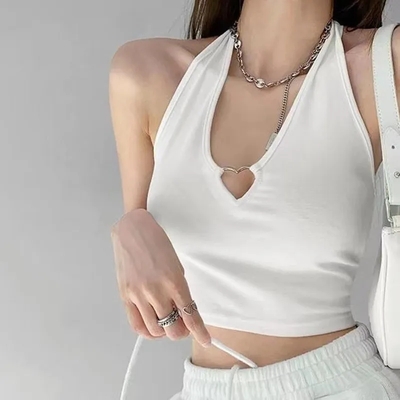 Heart Hollow Out V Neck Halter Top 