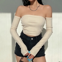 Solid Tube Top With Long Sleeves  - Thumbnail 2