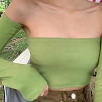 Solid Tube Top With Long Sleeves  - Thumbnail 3
