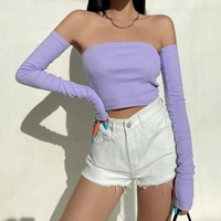 Solid Tube Top With Long Sleeves  - Thumbnail 4