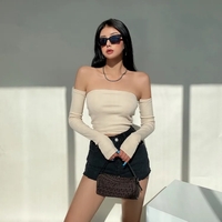 Solid Tube Top With Long Sleeves  - Thumbnail 5