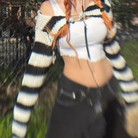 Black & White Crochet Long Sleeve Shrug - Thumbnail 3