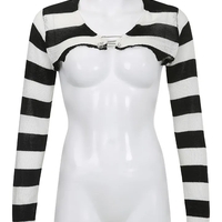 Black & White Crochet Long Sleeve Shrug - Thumbnail 5