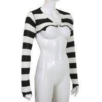 Black & White Crochet Long Sleeve Shrug - Thumbnail 6