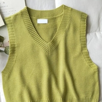 Green V Neck Knit Sweater Vest - Thumbnail 2
