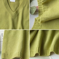Green V Neck Knit Sweater Vest - Thumbnail 4