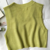 Green V Neck Knit Sweater Vest - Thumbnail 3