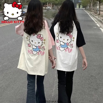 Japanese cat print patchwork short sleeve t-shirt  - Thumbnail 3