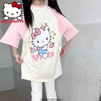 Japanese Cat Print Patchwork Short Sleeve T-shirt  - Thumbnail 3