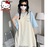 Japanese Cat Print Patchwork Short Sleeve T-shirt  - Thumbnail 5