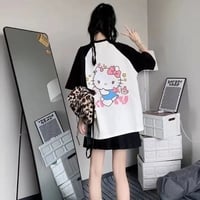 Japanese Cat Print Patchwork Short Sleeve T-shirt  - Thumbnail 8