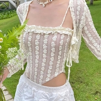 2PCS Beige Frill Camisole + Cardigan  - Thumbnail 2