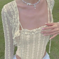 2PCS Beige Frill Camisole + Cardigan  - Thumbnail 3