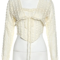 2PCS Beige Frill Camisole + Cardigan  - Thumbnail 7