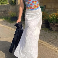 White Floral Lace Maxi Skirt - Thumbnail 2