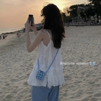 White Ruffle Spaghetti Strap Tank Top - Thumbnail 1