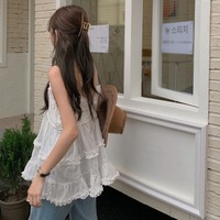 White Ruffle Spaghetti Strap Tank Top - Thumbnail 4
