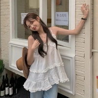 White Ruffle Spaghetti Strap Tank Top - Thumbnail 5