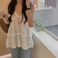 White Ruffle Spaghetti Strap Tank Top - Thumbnail 6