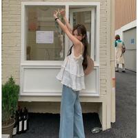 White Ruffle Spaghetti Strap Tank Top - Thumbnail 7