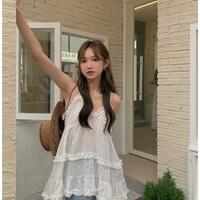 White Ruffle Spaghetti Strap Tank Top - Thumbnail 8