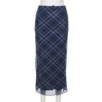 Blue Plaid Maxi Skirt  - Thumbnail 6
