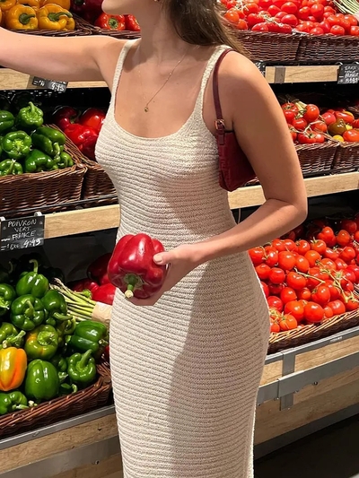 White Knit Spaghetti Strap Bodycon Mini Dress 