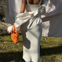 White Knit Spaghetti Strap Bodycon Mini Dress  - Thumbnail 3