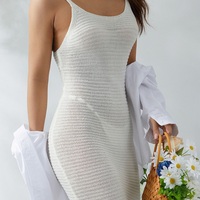 White Knit Spaghetti Strap Bodycon Mini Dress  - Thumbnail 4