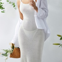 White Knit Spaghetti Strap Bodycon Mini Dress  - Thumbnail 6