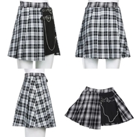 Black & White Plaid Print A-Line Mini Skirt  - Thumbnail 1