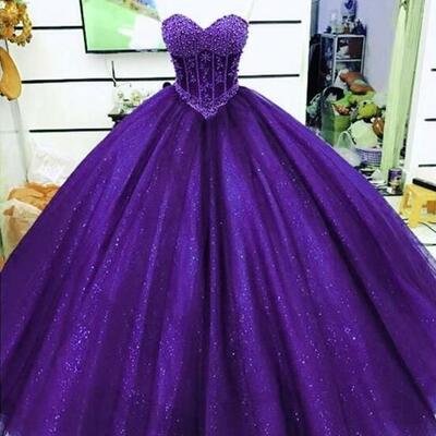 Sweetheart sleeveless glitter ball gown prom dresses - Thumbnail 1