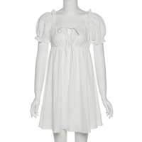 White Puff Sleeve Ruffle Trim Mini Dress - Thumbnail 6