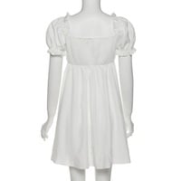 White Puff Sleeve Ruffle Trim Mini Dress - Thumbnail 7